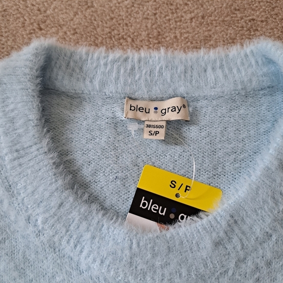Bleu Gray Eyelash Sweater Women's Small Blue Solid Cozy Crewneck Top - Picture 6 of 13